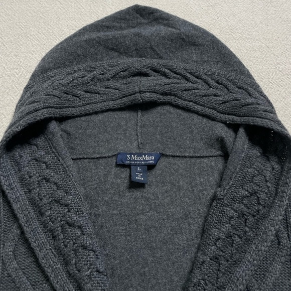 MaxMara Grey Cable Knit Cashmere Hooded Cardigan Sweater L - Picture 3 of 7